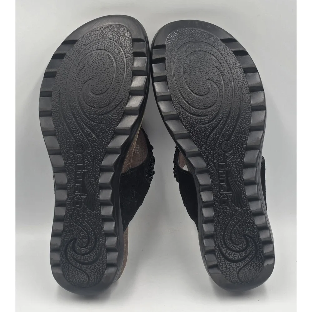 Dansko Black Beaded Leather Thong Sandals
